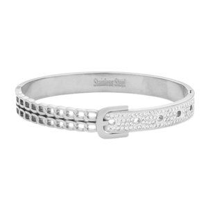 Belt Stone Paved Stainless Steel Hinged Womens Custom Jewelry Bracelet